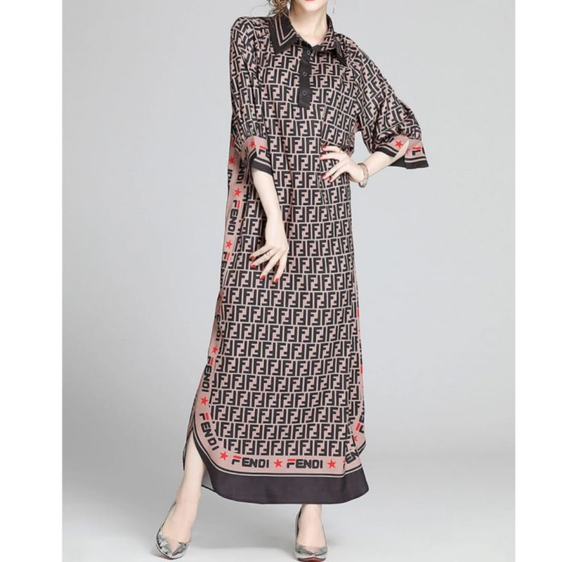 MDLV ~ 06610# Fendila FF Shirt Maxi Dress Maxi Dress Pendi Long Dress Premium Fashion Import