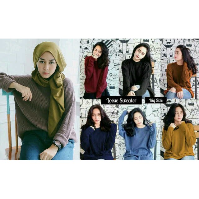 [sweater loose boxi RO] Sweater Wanita Rajut Varian Warna