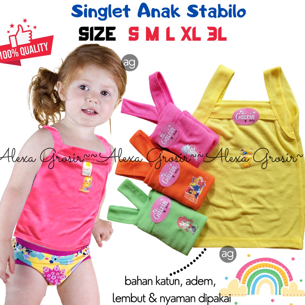 KAOS DALAM STABILO ANAK CEWEK 3-4 TAHUN BAHAN FULL KATUN SANGAT LEMBUT ADEM DIPAKAI SIZE S M L XL XXL