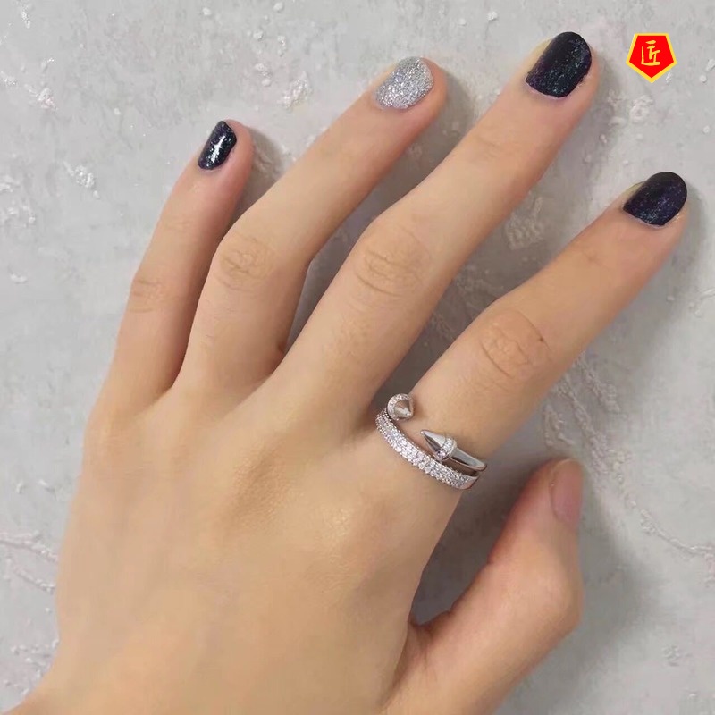 [Ready Stock]S925 Silver Sweet Personality Rivet Open Ring for Women