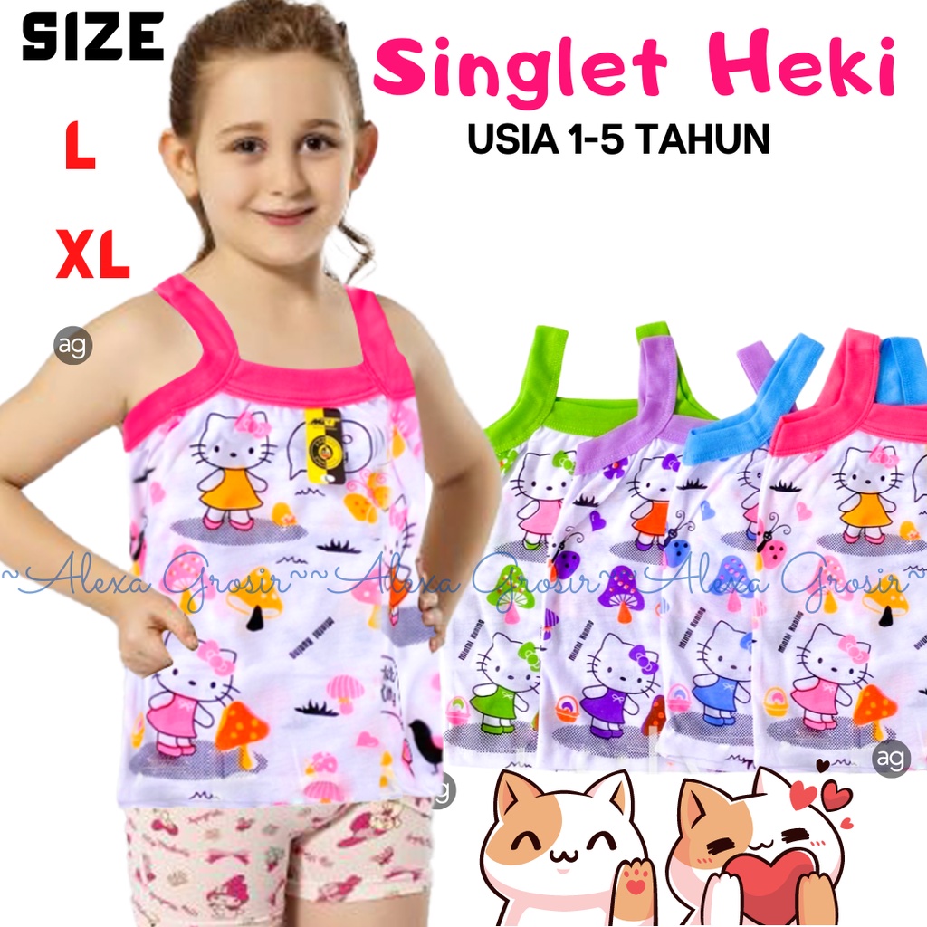 (L XL) GROSIR 12 PCS SINGLET KAOS DALAM ANAK PEREMPUAN LUSINAN MURAH HELLO KITTY PUTIH- ALEXAGROSIR