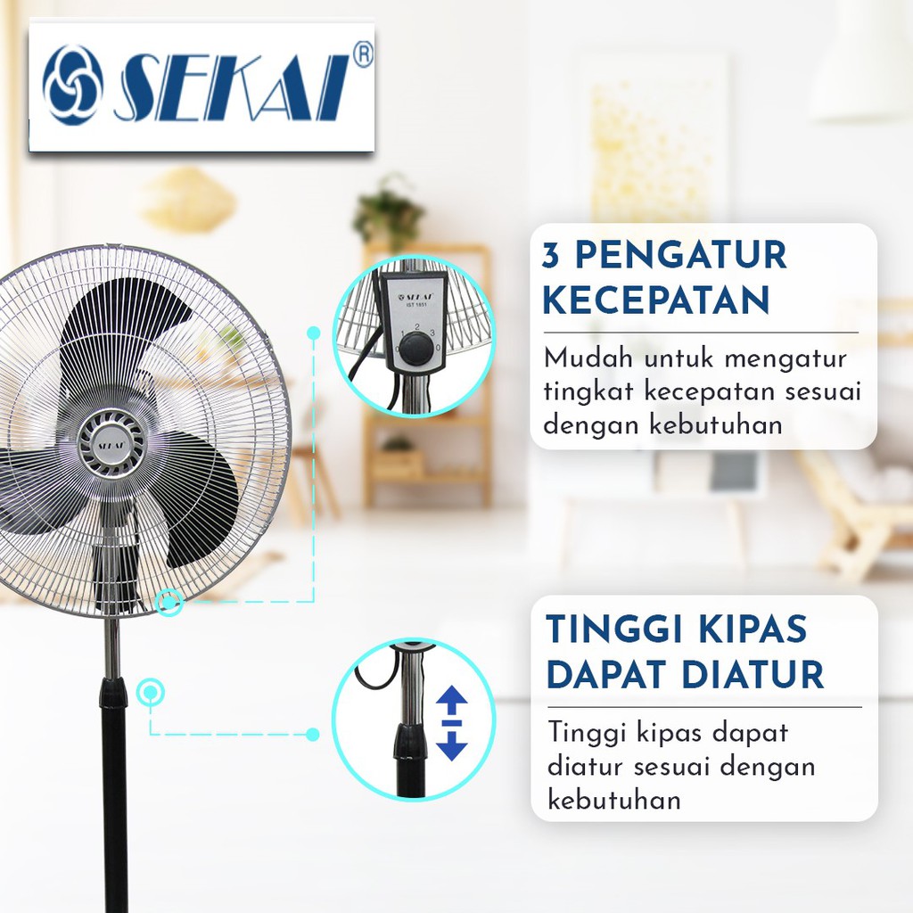 SEKAI Kipas Angin Berdiri / Kipas Angin Dinding / Kipas Angin Meja 3 in 1 18 Inch - IST 1851