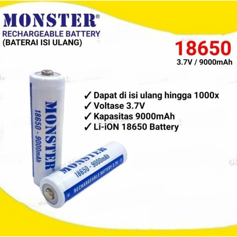 Baterai charger 18650 MONSTER 9000mah batrei battery batre charge 3.7V li-ion
