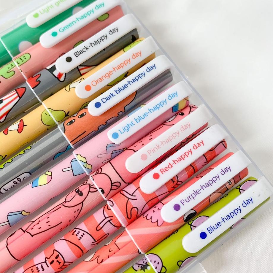 

케 1 Set Kotak 10 Pen Marble / Pulpen Gel Tinta Warna Pattern Korean Muji Miniso Motif Bunga / Kartun / Rainbow / Hello Kitty / Unicorn / We Bare Bears / Galaxy / BT Kpop Idol Grosir Best