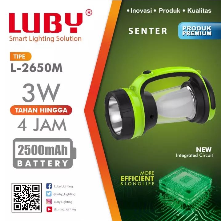 Senter Luby L-2650 M Lampu Emergency 3 watt Cas Ulang