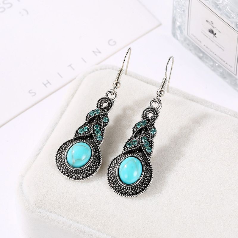 SIY  Ethnic Blue Stone Jewelry Sets Tibetan Silver Turquoise Necklace Earring Jewelry