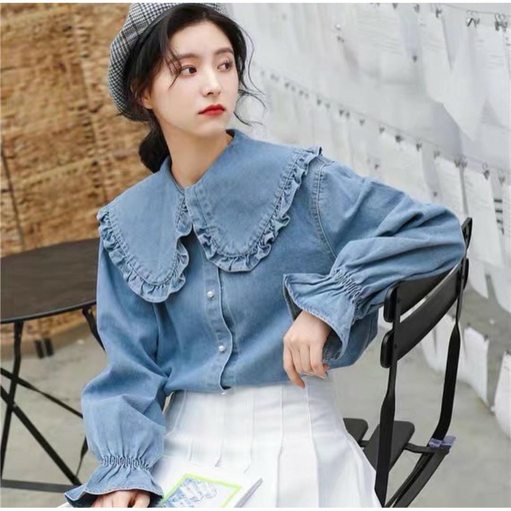 Safira Blouse Jeans Pusatgrosir_solo/ Atasan Blouse Jeans Wash Halus Termurah