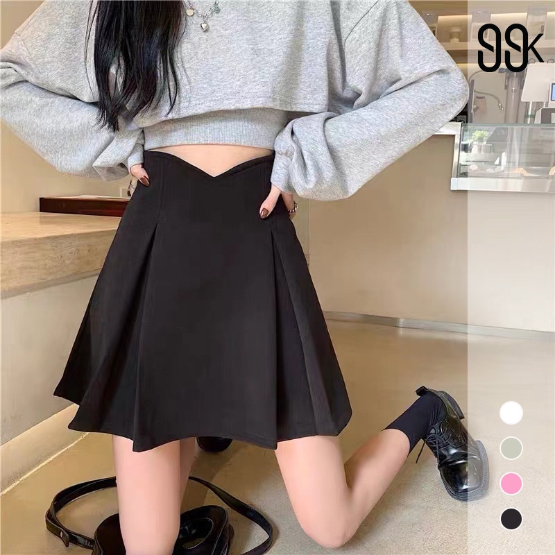 Women Mini Skirt Pleated Plain Rok Pendek Lipit Wanita 2104 (S-XL)