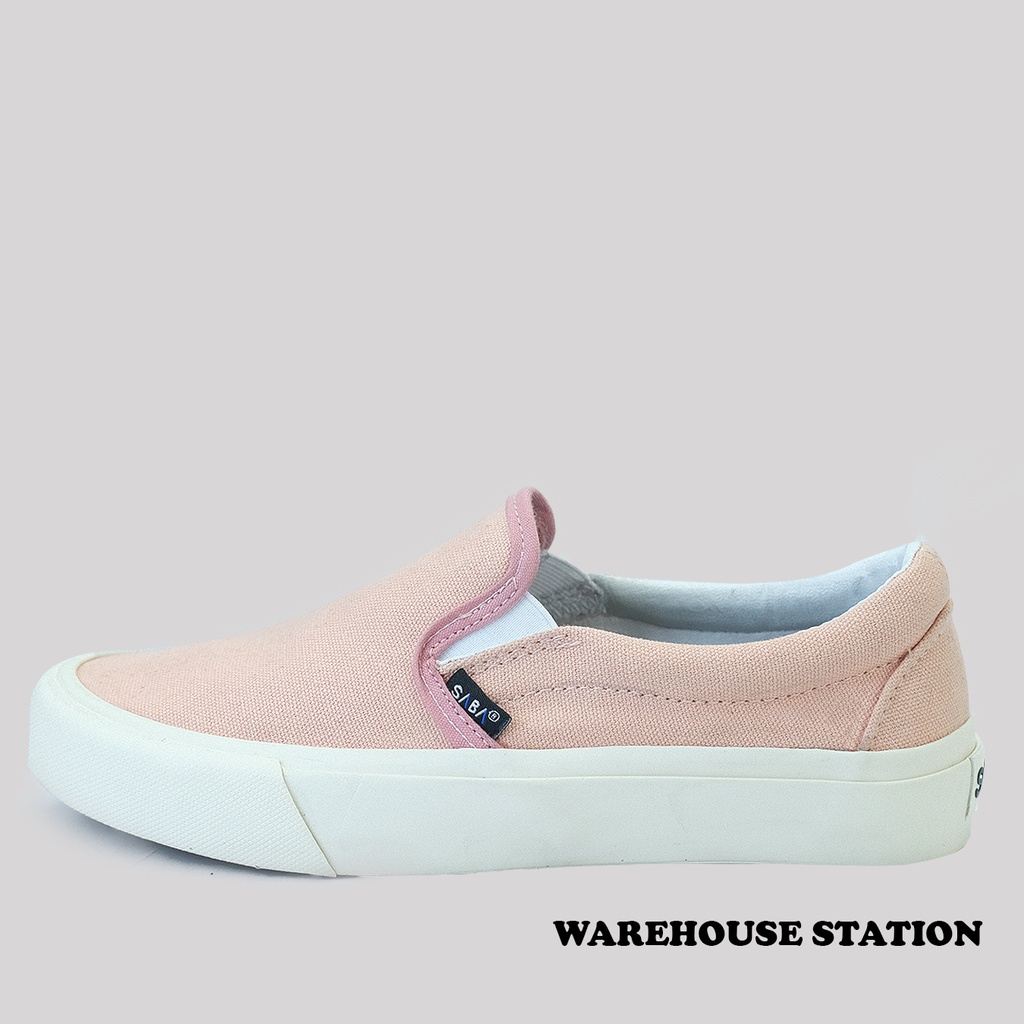 Saba Vintage Slip on Pink White - Sepatu Sneakers Casual Pria Wanita