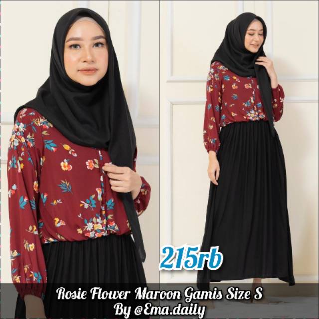 [NEW] Ema Daily Rosie Flower Maroon S | Gamis Ema.Daily
