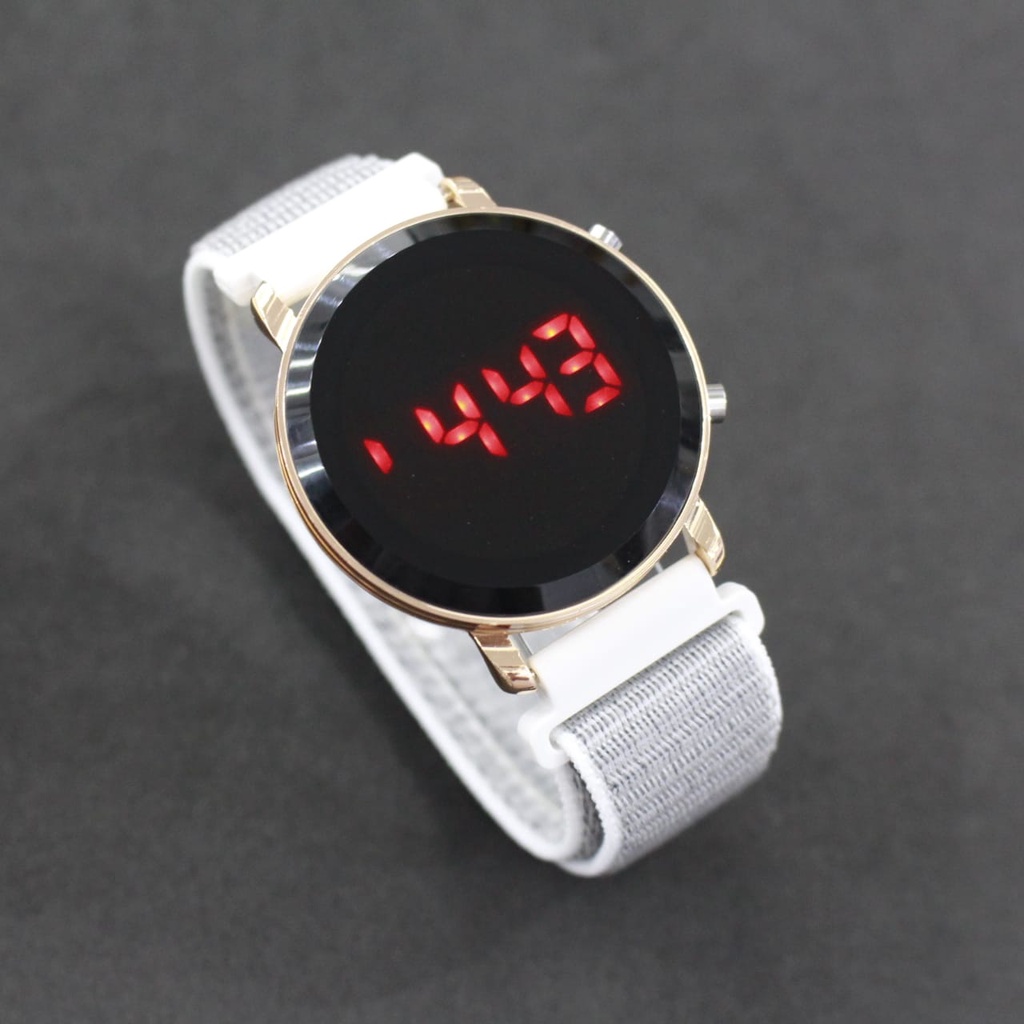 JAM TANGAN LEDWATCH KANVAS BULAT ROSE GOLD CASE/JAM TANGAN WANITA TERBARU/JAM TANGAN KEKINIAN/JAM TANGAN LED