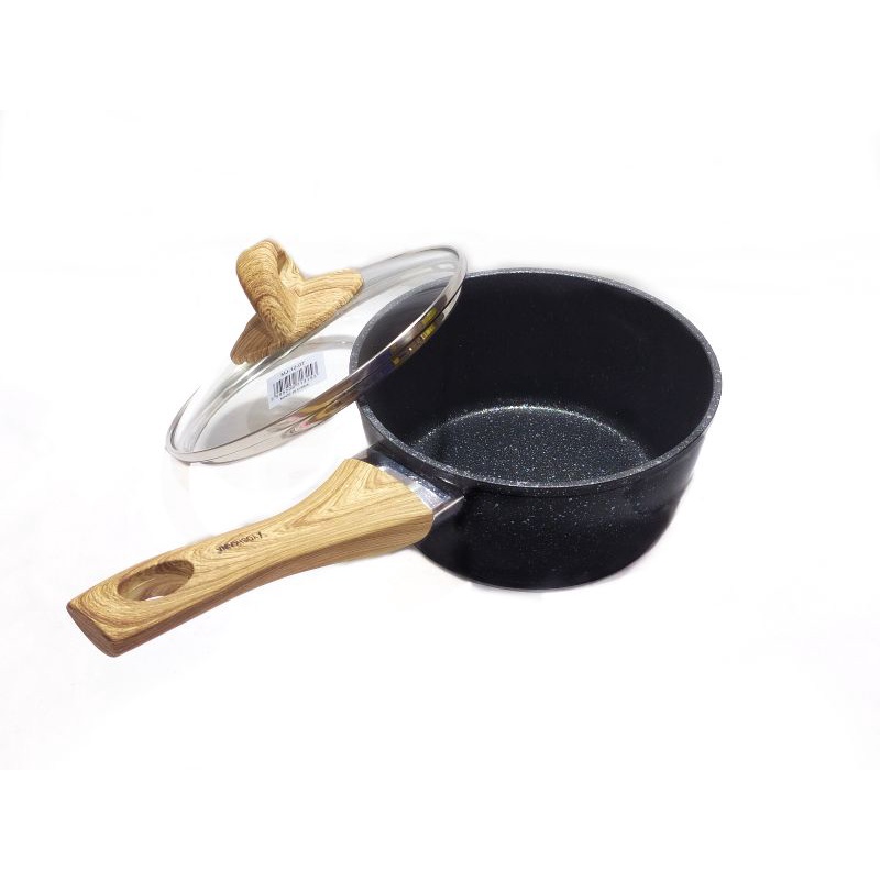 A1 Yoshikawa Cookware Panci Rebus Goreng Mini Marble Anti Lengket + Tutup Kaca Bisa Kompor Induksi