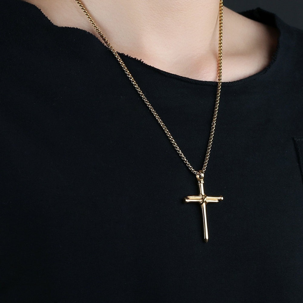 [Jianxin] Fashion Man Women Titanium Steel Cross Pendant Long Chain Necklace Jewelry Gift