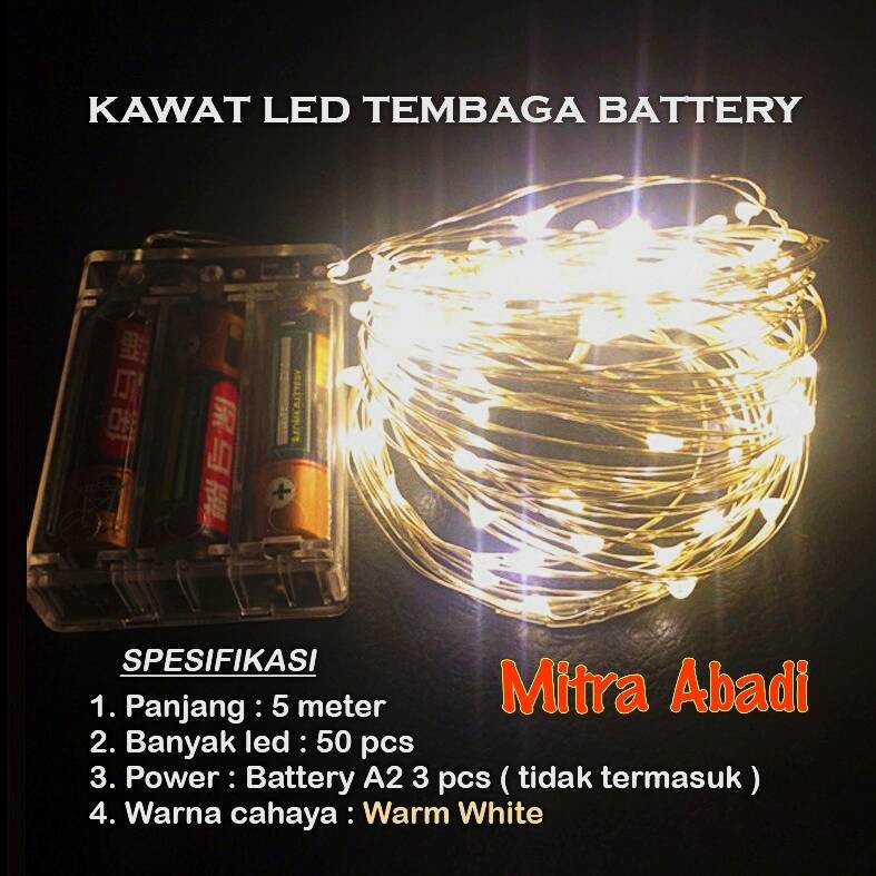 Lampu Natal LED Kawat Tembaga Batre/Baterai A2 5 Meter