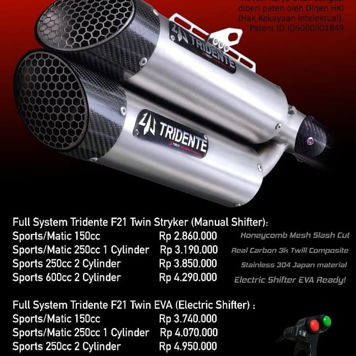 ssm-34 Knalpot 3Tech Hybrid 3 suara tipe TRIDENTE F21 TWINS STRYKER