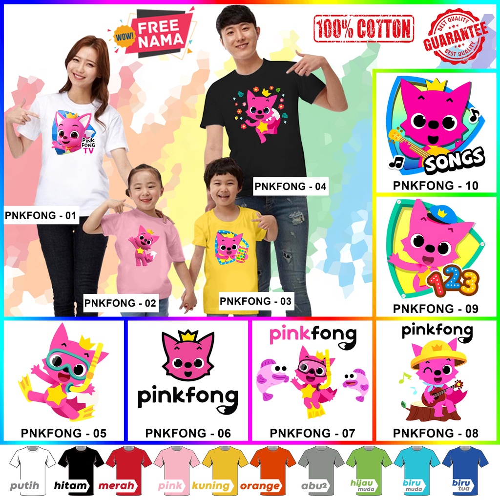 [FREE NAMA!!] Baju Kaos ANAK DAN DEWASA PINKFONG BANYAK MOTIF