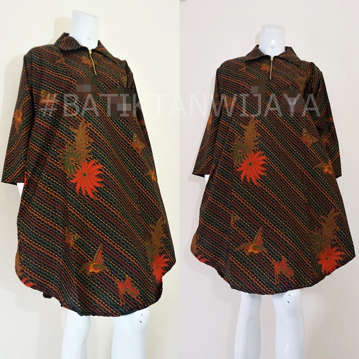 Tunik Batik Wanita Cocok Untuk Orang Tua Resleting Depan Bahan Katun Jarik Santoso Motif Usus Jogja 