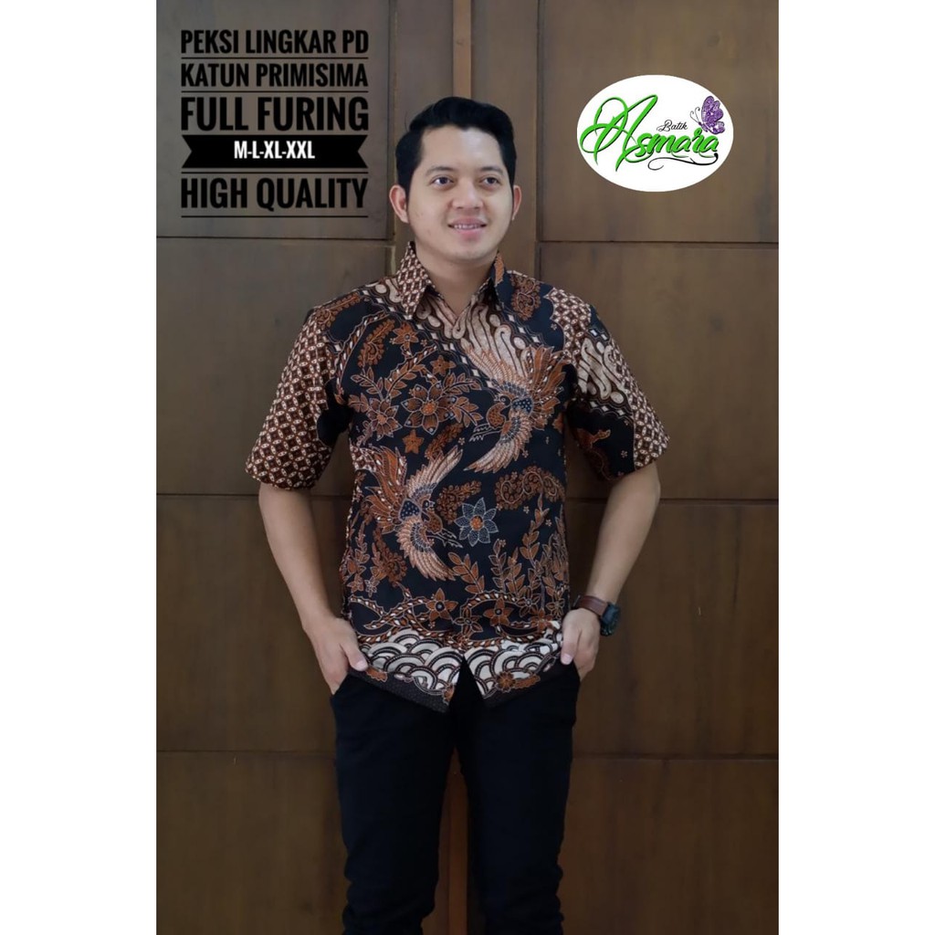 PEKSI LINGKAR Kemeja Batik Pria Lengan Pendek Katun Halus FULL FURING Batik Asmara