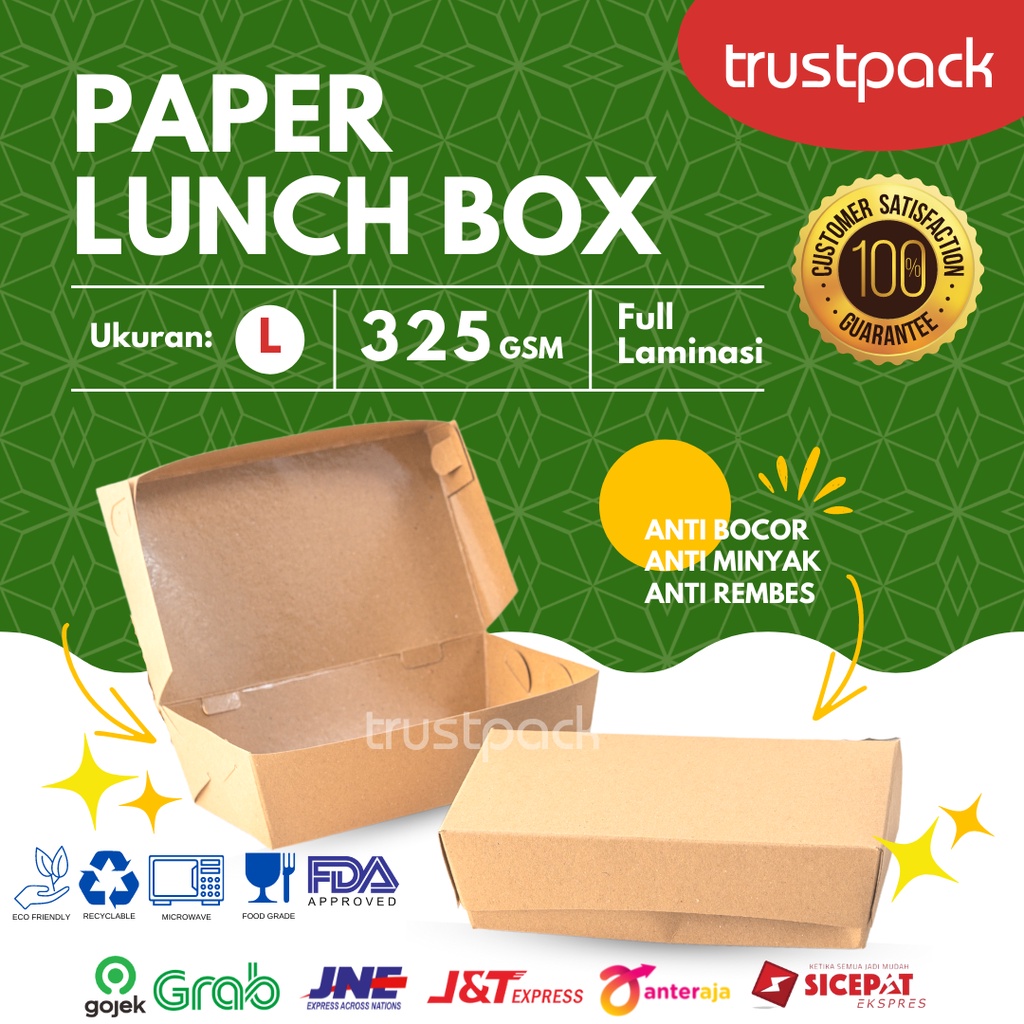 LUNCH BOX PAPER BAHAN KRAFT/ COKLAT SIZE LARGE FULL LAMINASI SIZE L