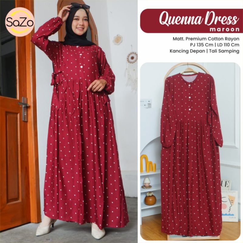 GAMIS POLKADOT BAHAN KATUN RAYON QUENNA DRESS BY SAZO