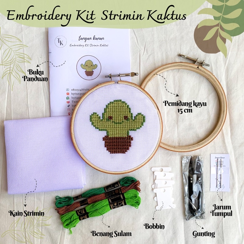 Embroidery Kit Strimin Kaktus - Paket sulam kristik