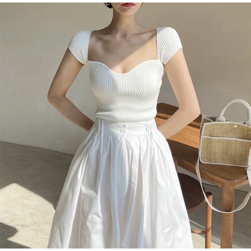 

[]ETHEL COUTURE - Pawnie Set /Setelah Terpisah Dewasa Wanita Maxi Panjang Atasan Tube Putih