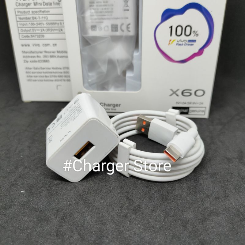 Charger Vivo Original 100% 9V-2A Fast Charging Kabel Type C Qualcomm Quick Charger