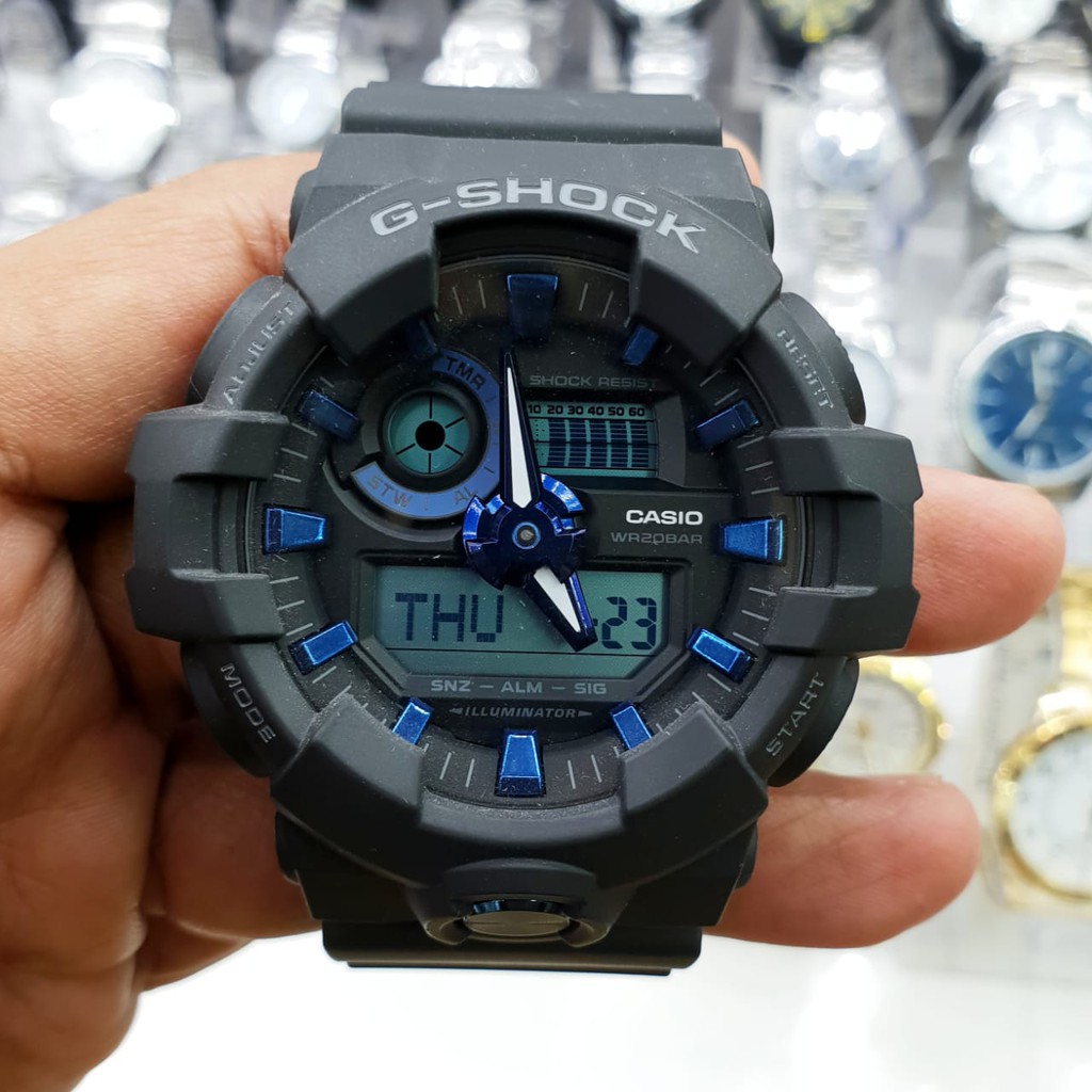 Jam Tangan Pria Casio G-Shock 100% Original GA-710B Tali Karet Hitam Lis Biru