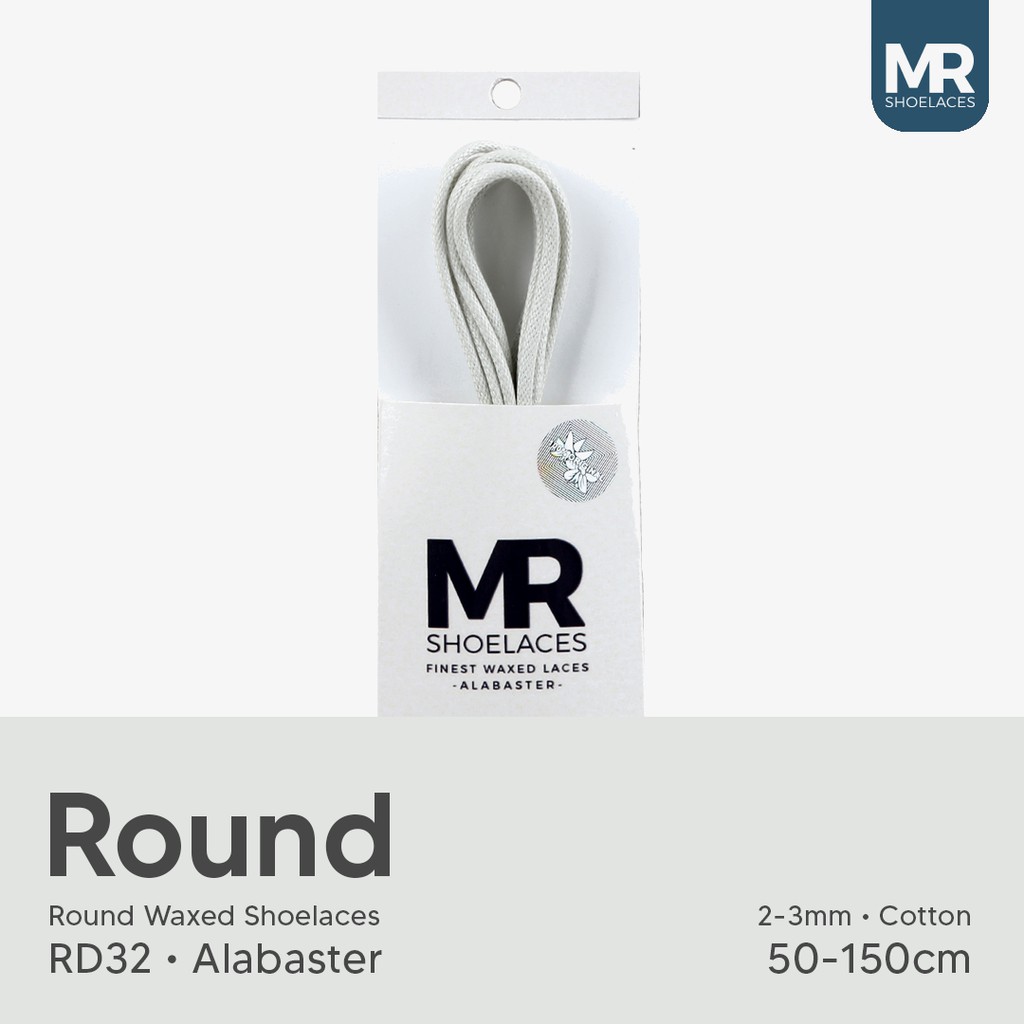 MR Shoelaces RD32 Alabaster Tali Sepatu Lilin 2-3mm Bulat Round 50cm 60cm 70cm 80cm 90cm 100cm 120cm 150cm (Waxed Laces) - Premium Shoelace