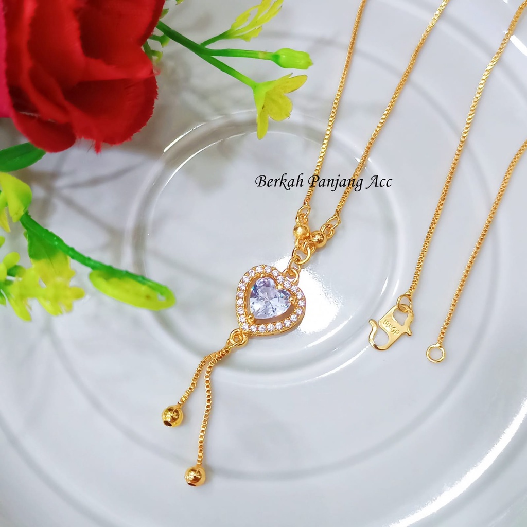 Kalung Love Permata Zircon Diamond Putih Berkualitas Anti Karat/Tidak Luntur