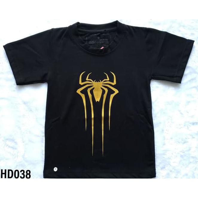 315Y KAOS ANAK SUPERHERO SPIDERMAN LOGO GOLD SABLON HD - S 1-3 TAHUN, HITAM 38TE
