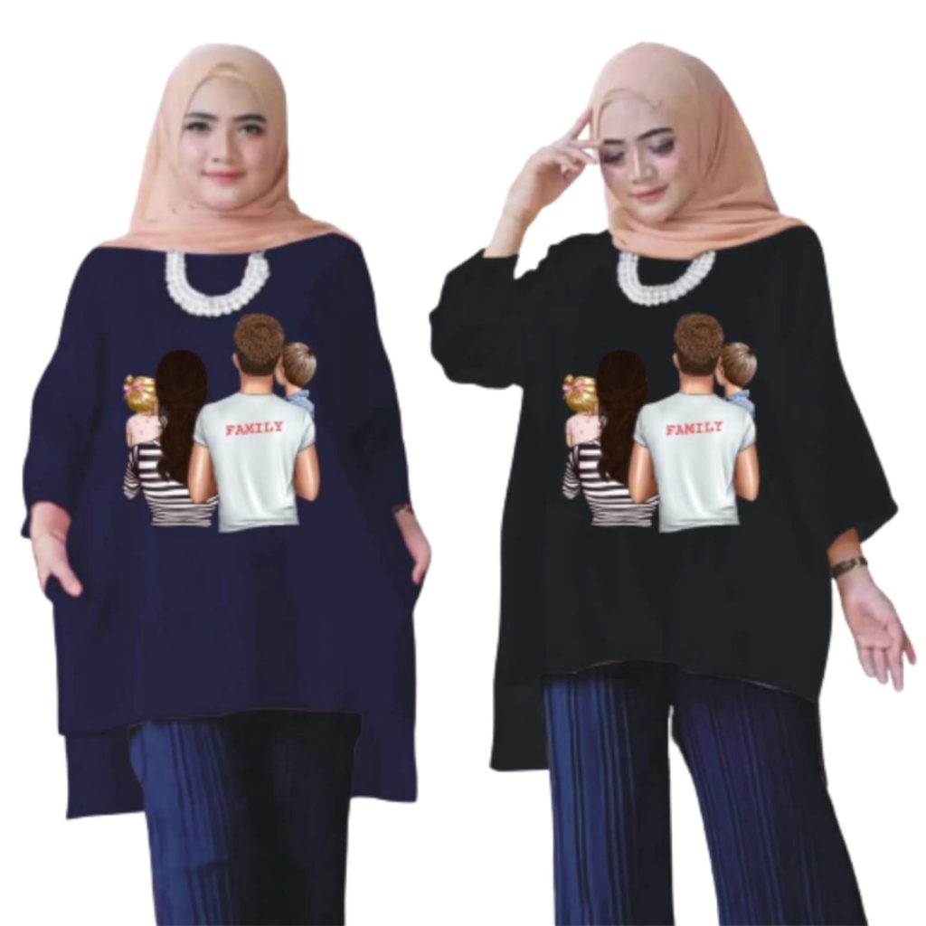 Tunik Wanita Oversize XXL LD 130 Cm Tangan 3/4 Bahan Kaos Babyterry . Baju Wanita Jumbo Atasan Tunik Dewasa Big Size Terbaru 2023 Kekinian Viral Murah Family