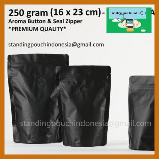 

Tytr7S6- Kemasan Kopi Standing Pouch 250G (Valve + Zipper) Hitam *Premium* Re7Rti8-