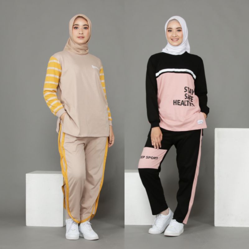 [Ori BIGSIZE] Setelan Baju Olahraga Wanita Muslimah  Set Baju Gowes Muslimah