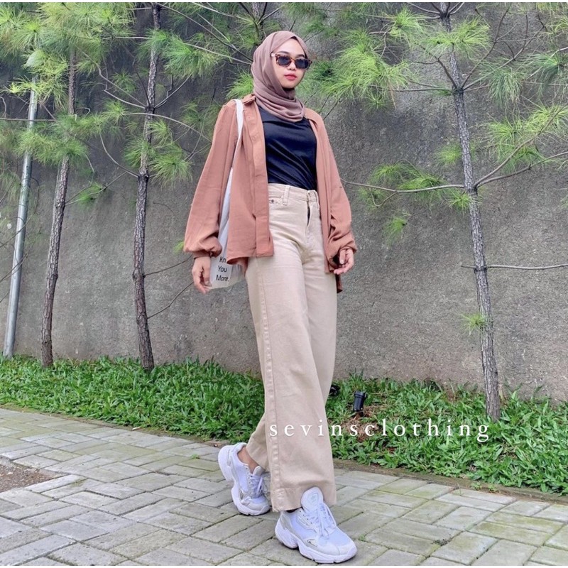 Sevins - celana panjang highwaist kulot jeans latte/kulot jeans cream/kulot wanita
