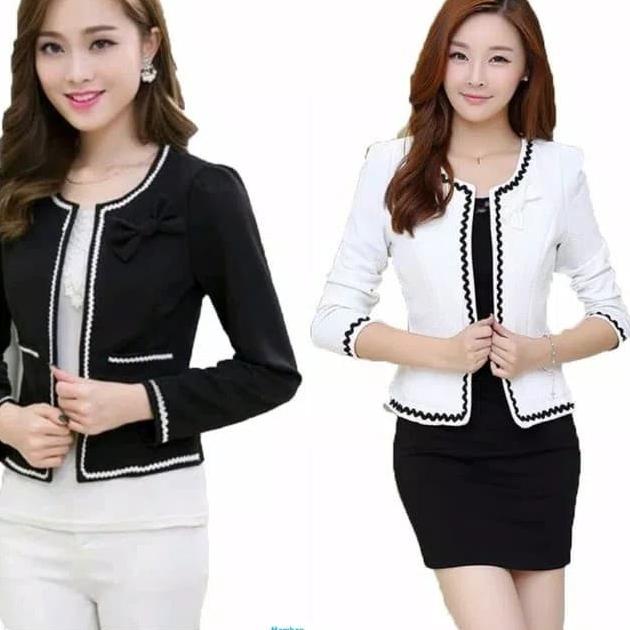Blazer wanita tangan panjang with lace - Putih