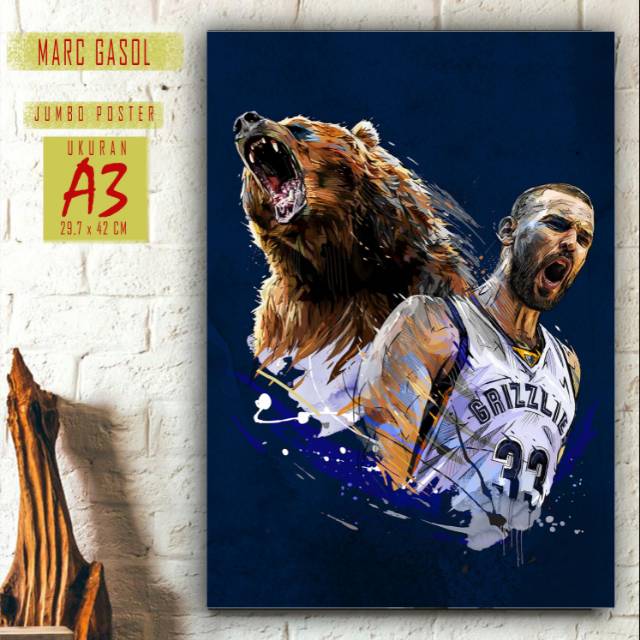 MARC GASOL Poster Kayu Jumbo Ilustrasi Foto Pemain Bola Basket Spanyol Sport Store