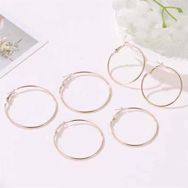 6Pasang/Set Anting Hoop/Bulat Ukuran Kecil Ke Besar Gaya Vinrtage Untuk Pesta (50gr)-1
