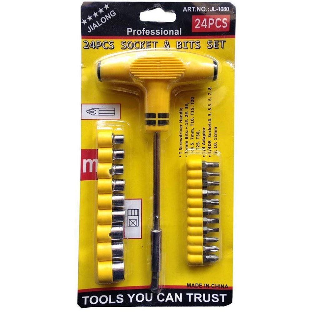 PROMO HARI INI !!Obeng Set Kunci T Ring Pas Palu Perkakas Toolkit T Screwdriver Handle - PROKIT 24-IN-1