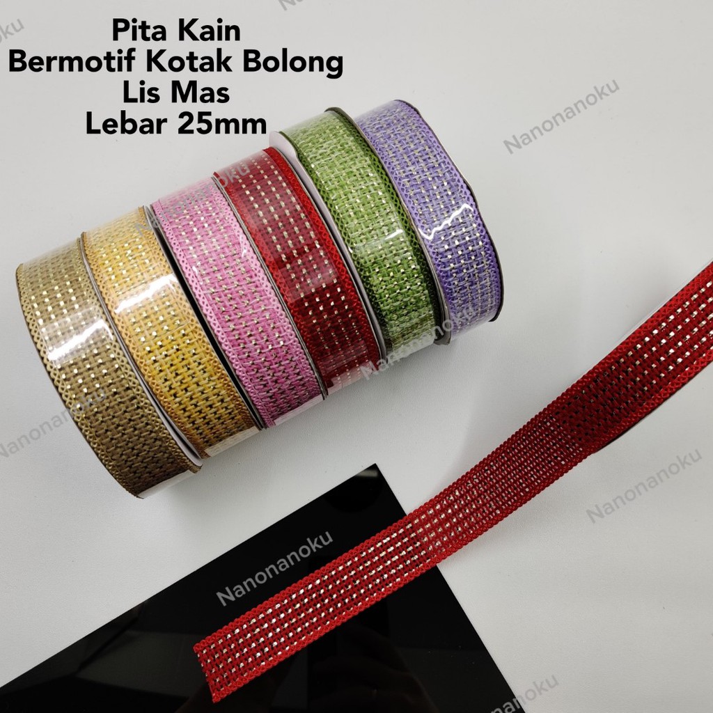 Pita Kain 1 inch 2,5 cm Motif Jaring Lis Mas Hiasan Hampers Souvenir Mahar Kado