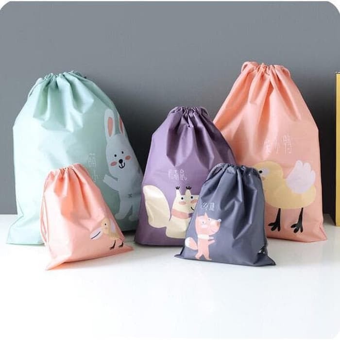 IKILOSHOP Besar Tas Serut String Bag Waterproof Traveling Organizer Motif Animal