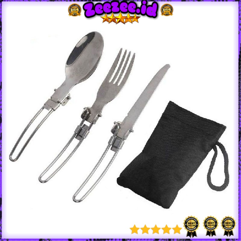 Sendok Garpu Pisau Lipat Portabel Stainless Steel