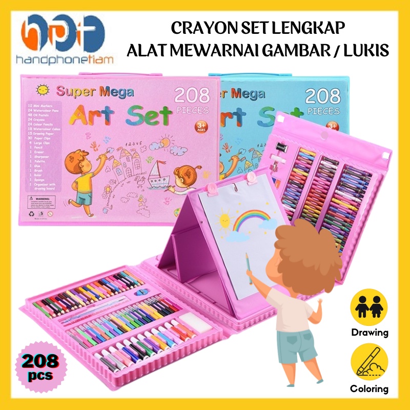 

Crayon Set 208 Pcs Pensil Warna Krayon Oil-Pastel Anak | Alat Menggambar & Mewarnai Lengkap 208pcs | Kit Art Supplies Painting Set For Children | Spidol Kuas Cat Air Papan Lukis Hadiah Kado Ulang Tahun Anak-Anak