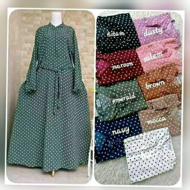 Gamis polkadot motif terbaru // gamis polka syari// gamis kekinian