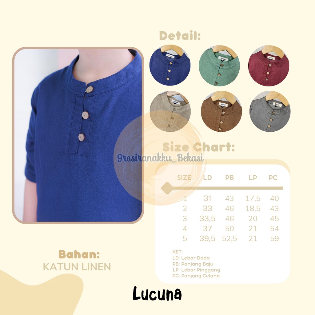 Setelan Anak Koko Adam Lucuna Linen Warna Krem 1-5thn