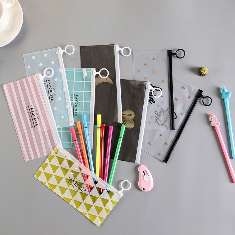 Tempat Pensil Transparan Zip Tempat Kosmetik Zip / Pouch Sleting Transparan Serbaguna