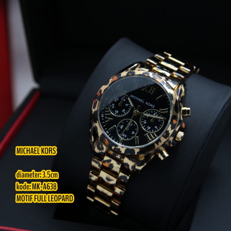 (SJ)JAM TANGAN WANITA MK LEOPARD NEW COLLECTION FASHION WANITA TALI RANTAI STEINLESS PREMIUM CHRONO 