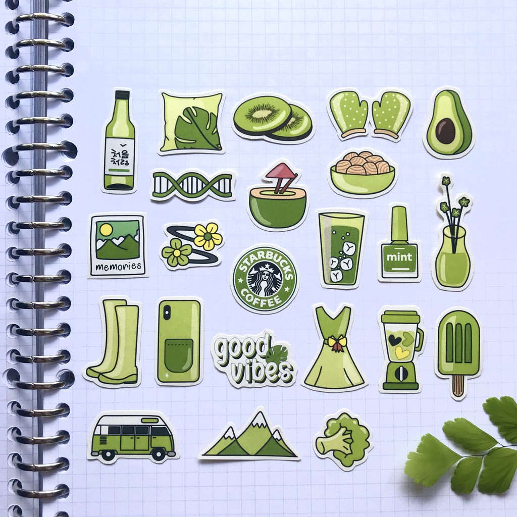 Stiker motif Tumblr green / hijau (25 pcs) untuk LETTERING HP LAPTOP