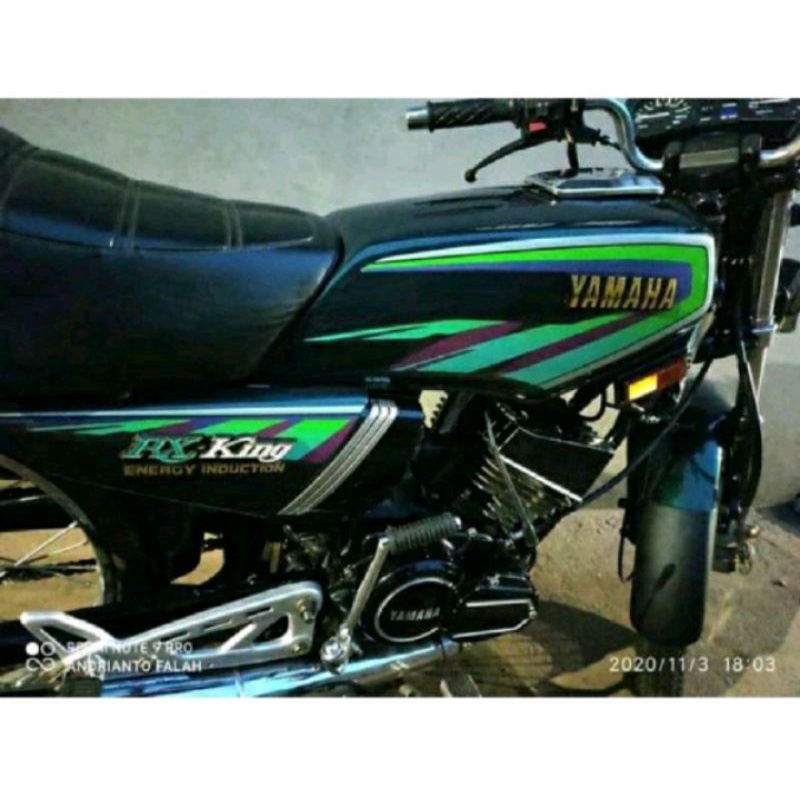 paket striping rx king tahun 1997 hijau komplit emblem tangki + box aki