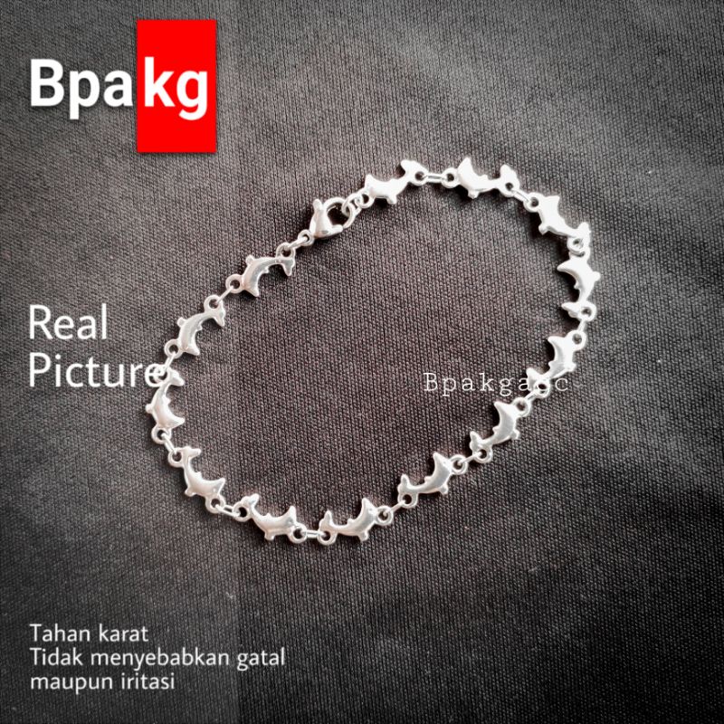 Gelang tangan Dolphin Gelang titanium wanita Anti karat silver murah Gelang Cewek cantik ikan lumba